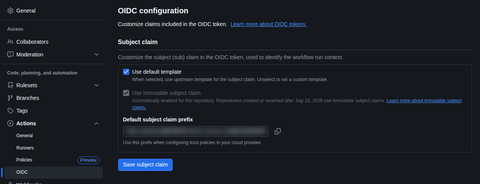 GitHub Repository OIDC Settings